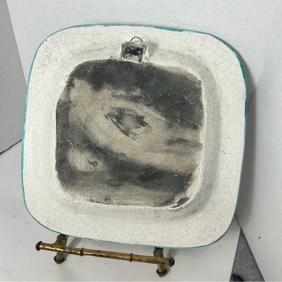 Vintage Italian Handpainted Stoneware Serving Dish Wall Hanging Floral Birds - Picture 5 of 6